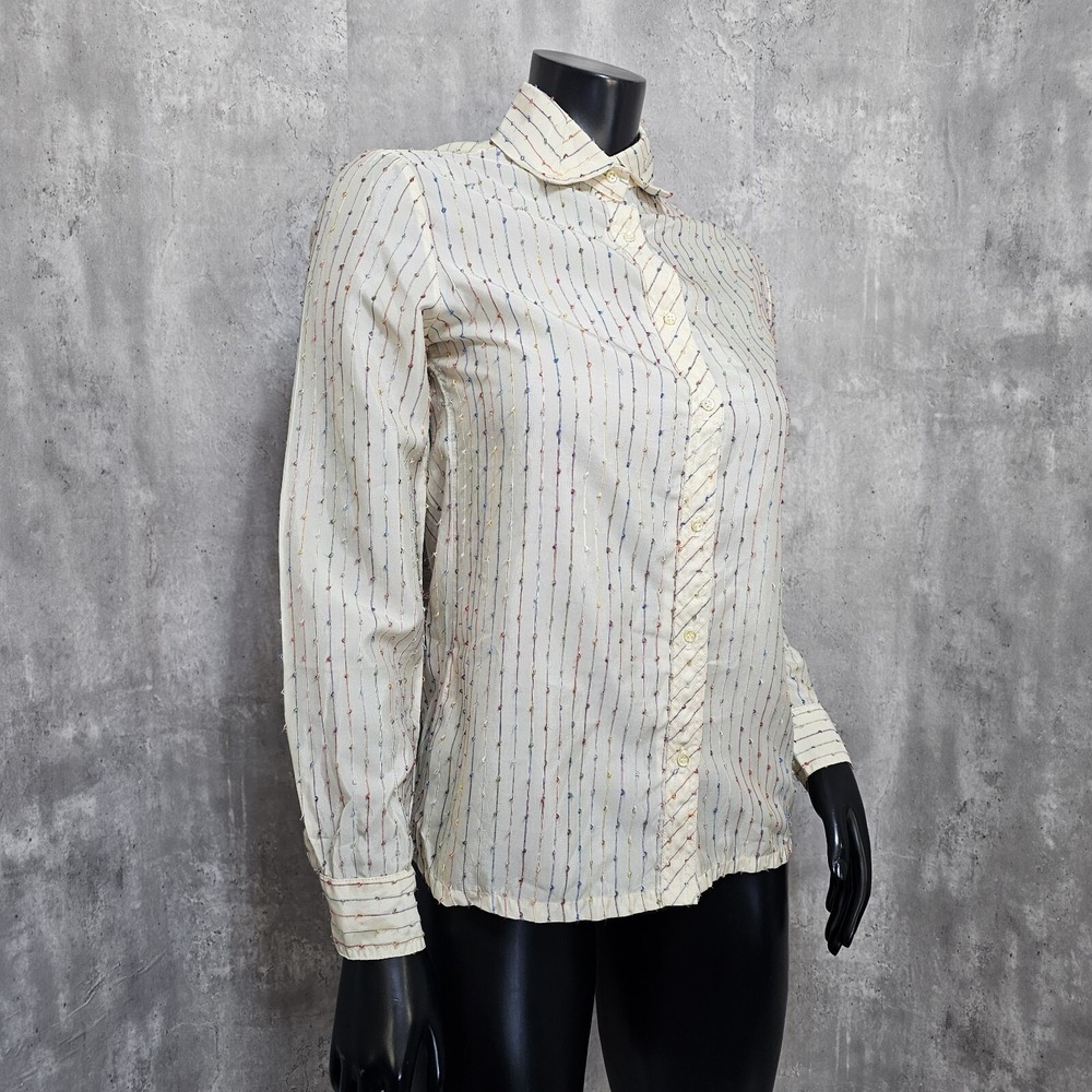 Vintage Contessa Monique Florence Alper 70s Rainbow Stripe‎ Blouse Button Front - Picture 4 of 10